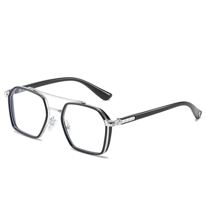 New Men and Women Metal Glasses Retro Double Bridges Anti Blue Light Computer Mirror Reading and Playing Games Eye Protective