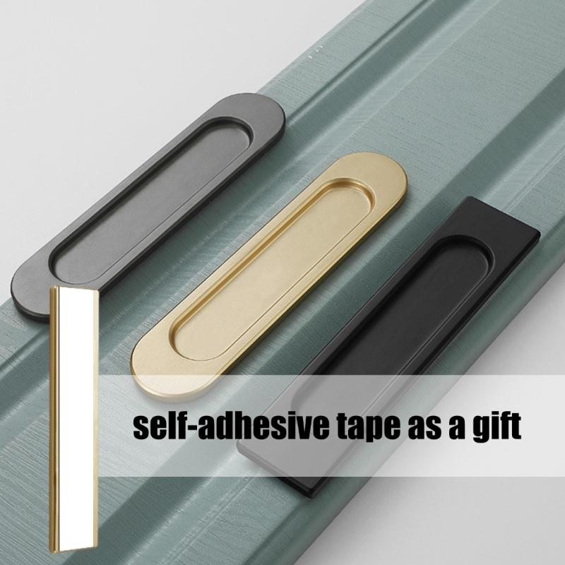 4pcs Auto Adhesive Sliding Door Handle Modern Aluminum Alloy Sliding Door Pulls for Cabinets Furniture