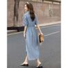 Women's Linen Blend Pleated Lapel Midi Dress
