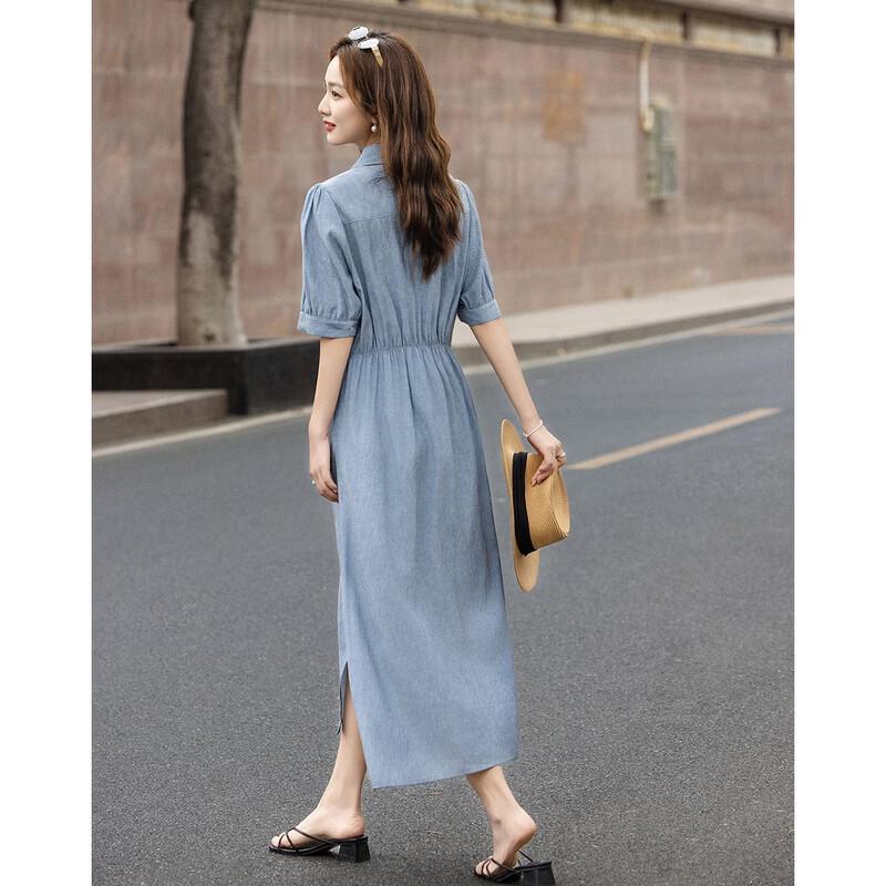 Women's Linen Blend Pleated Lapel Midi Dress