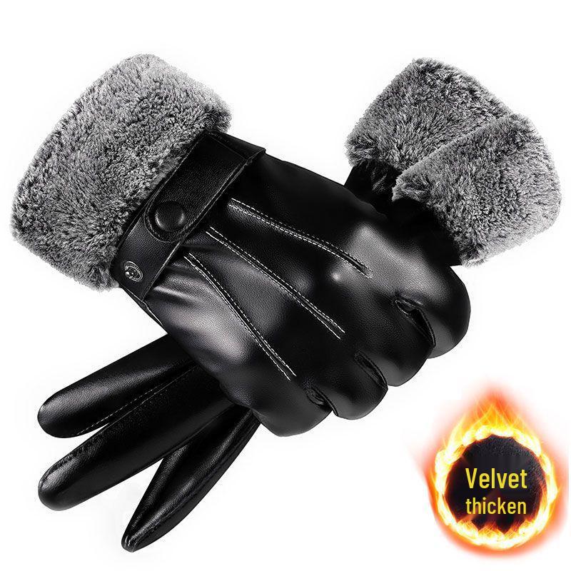 Gants d'hiver en cuir à écran tactile pour homme - Coupe-vent, imperméables et doublés de velours pour la chaleur.
