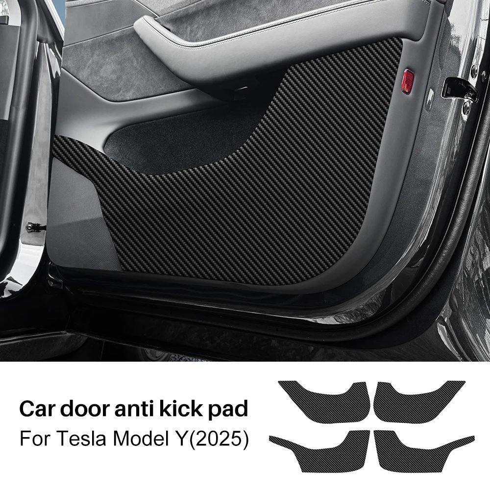 For Tesla Model Y Juniper Launch 2025-UP Suede Leather Carbon Fiber Style Door Anti-Kick Pad Protector Car Interior Accessories