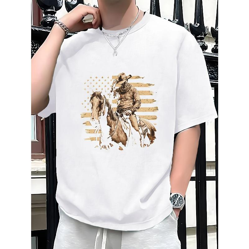 European Sizes Cowboy On Horse Men's Tshirt Comfort Fit