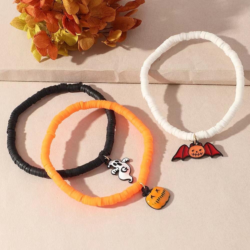 Personalized Fun Halloween Jewelry Combination Funny Gothic Skull Pumpkin Bat Bracelet Necklace Ring