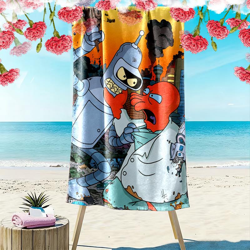 Robot cartoon 2D Flat Print Beach Towel, Large Soft Quick Dry Towel for Beach Camping SwimmingXSTJ0915369