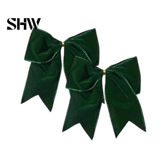 Retro Christmas Ornaments 2Pcs Tree Bow Decors, Velvet Fabric Holiday Wreath Hanging Ornament Decorations for Home, Festive Garland Wedding