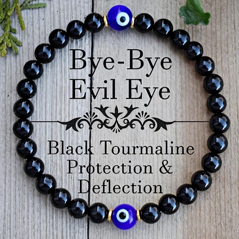 Evil Eye Black Tourmaline Protection Beaded Bracelet Healing Stress Relief Bracelet For Women Men