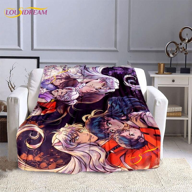 Anime flanelová deka InuYasha Print Deky Hanyou No Yashahime 3D Dětská Deka Dospělí Domácí Dekor Módní Party Deka Dárek