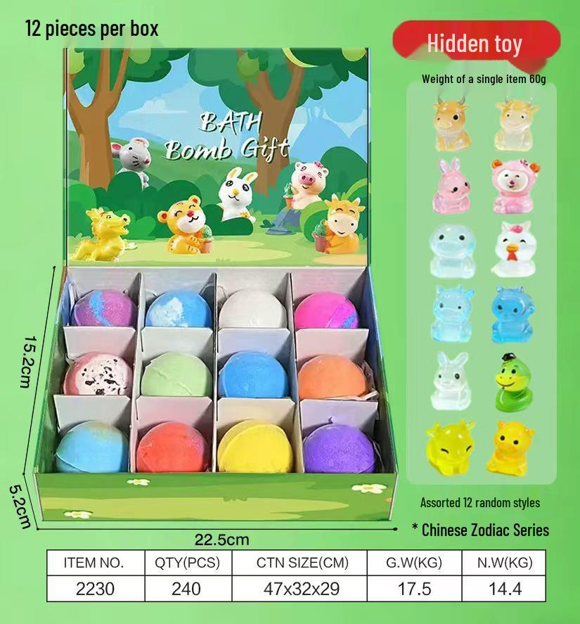 Cartoon Animal Bath Bomb Set: Fragrant Exploding Salt Balls for Kids - Bath Toy & Gift Box