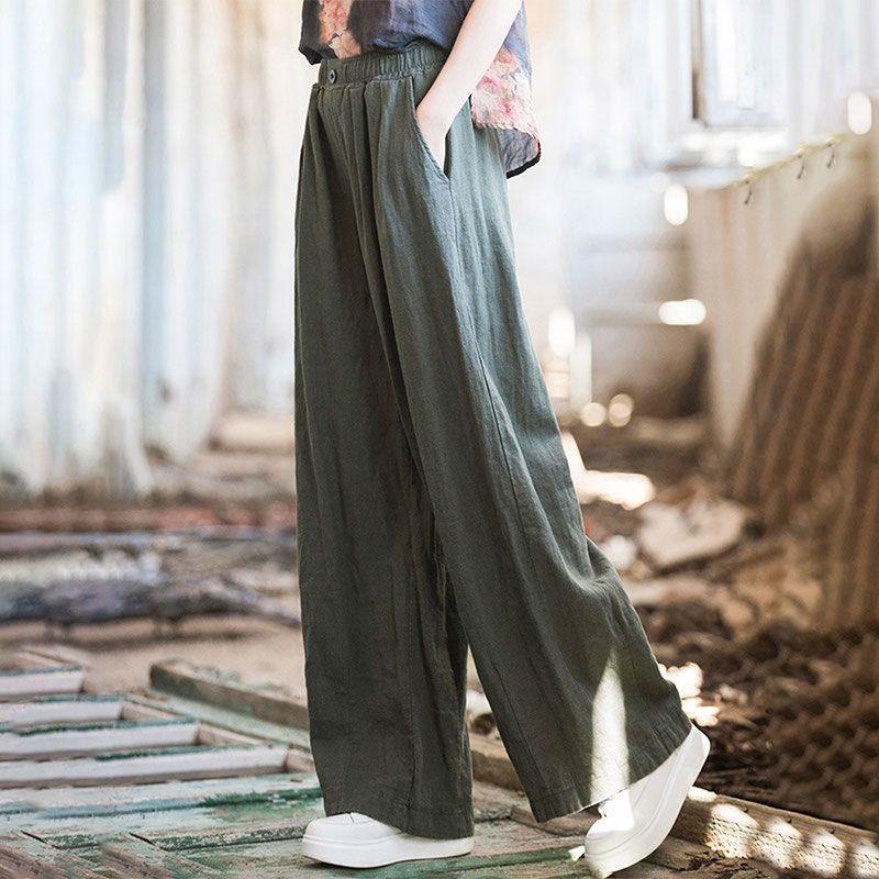 Women s High-Waist Wide-Leg Cotton Linen Pants - Spring 2025 Retro Style 3XL (155-170 jin)