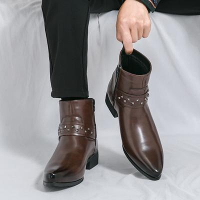 Moda Marca Nova Botas Masculinas Altas Rebite Mongol Confortável Cavaleiro Outono Novos Zíper Lateral Masculino Pontiagudo Botas Curtas Da Moda