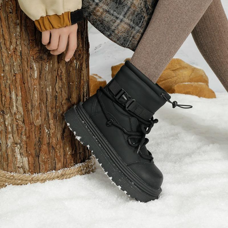Cowhide Version Outdoor Snow Boots Women's Winter New Thick-soled Martin Boots Non-slip Plush Warm Large Cotton Boots
