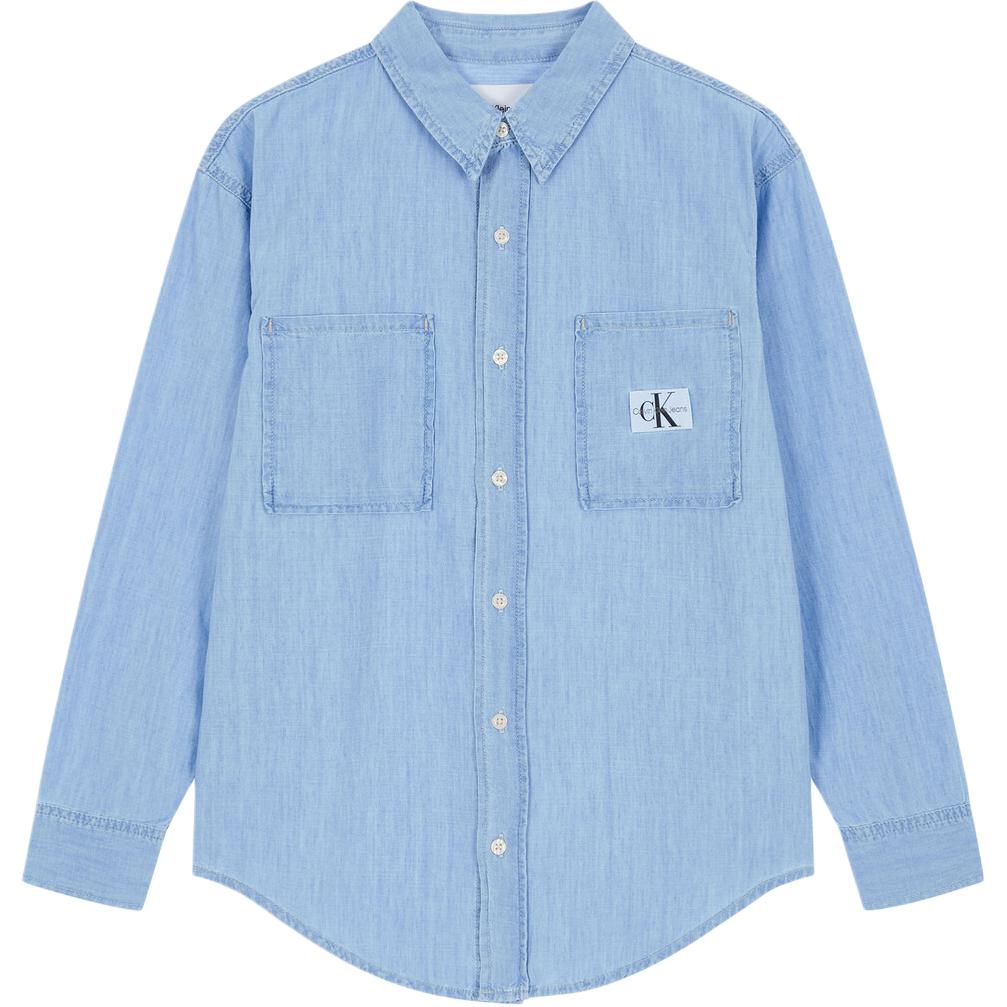 

Calvin Klein Однотонная рубашка свободного покроя из денима с длинными рукавами, женские топы, светло-голубые J224343-1AA XS
