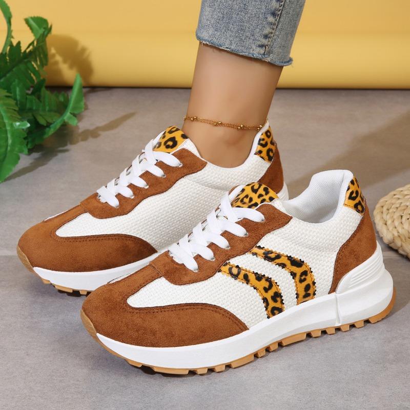 Women's Spring-Summer Leopard-Print Thick-Soled Dad Casual Sports Shoes, Gump-Style Slim-Fit Footwear For Students.