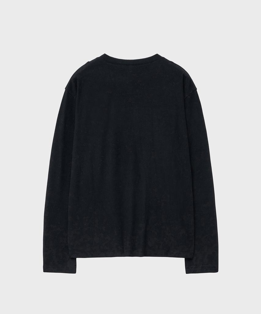 NOIRER Ribbed Henley Neck Long Sleeve T-Shirt (Black)