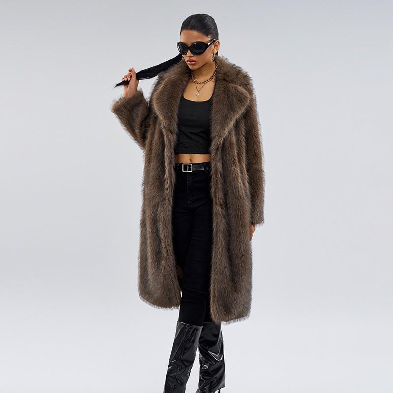 Womens Long Faux Fox Fur Coat Winter Stylish Oversized Outerwear Casual Chic Plus Size