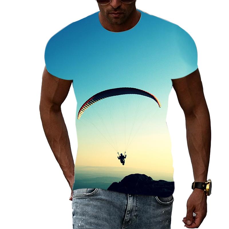 FashionSummer Paragliding 3D Print T-Shirts Streetwear Men Casual Oversized O-Neck Short Sleeved T Shirt Tees Tops Clothing