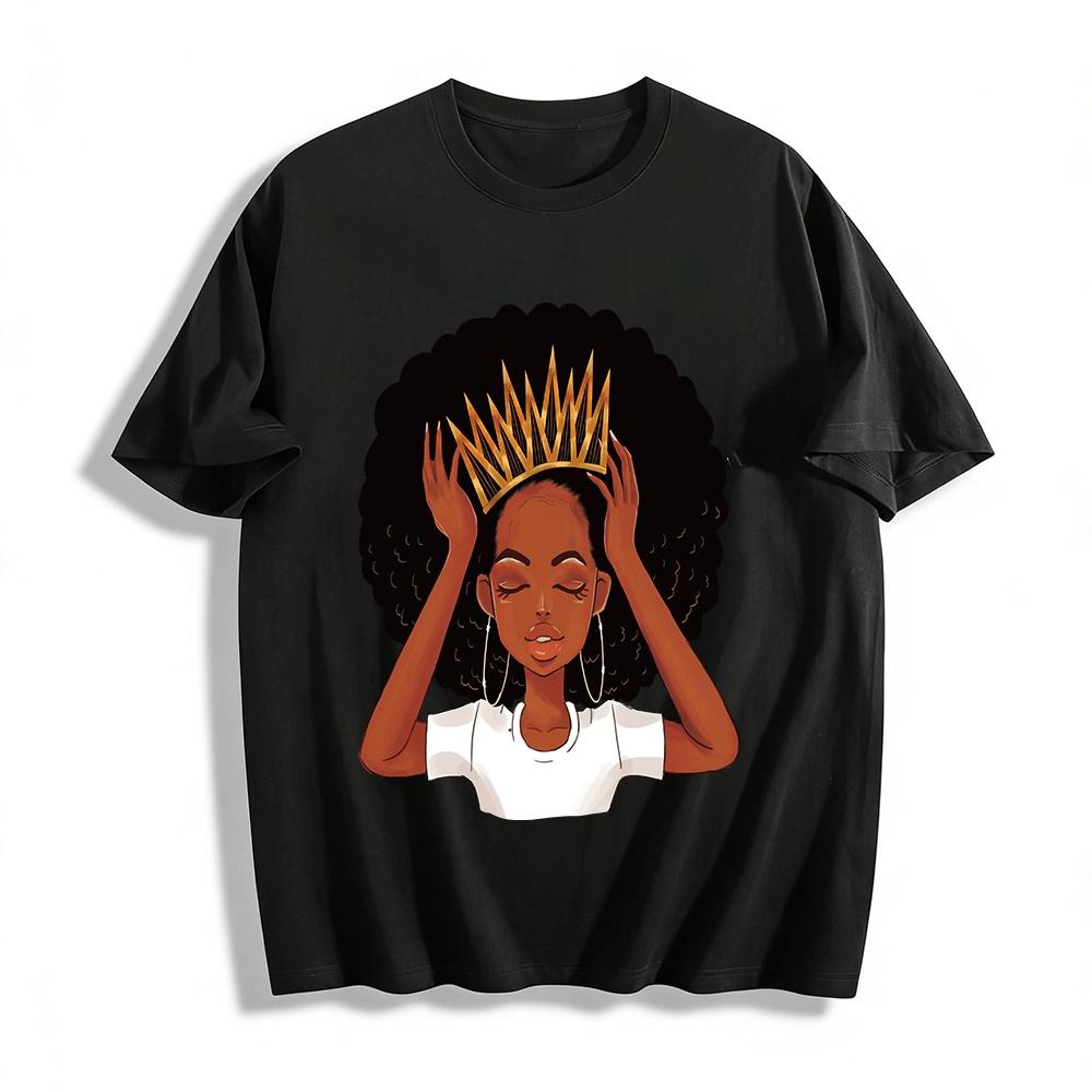 

Black Queen Crown Print Casual Short Sleeve T-Shirt Pure cotton T-shirt XXS