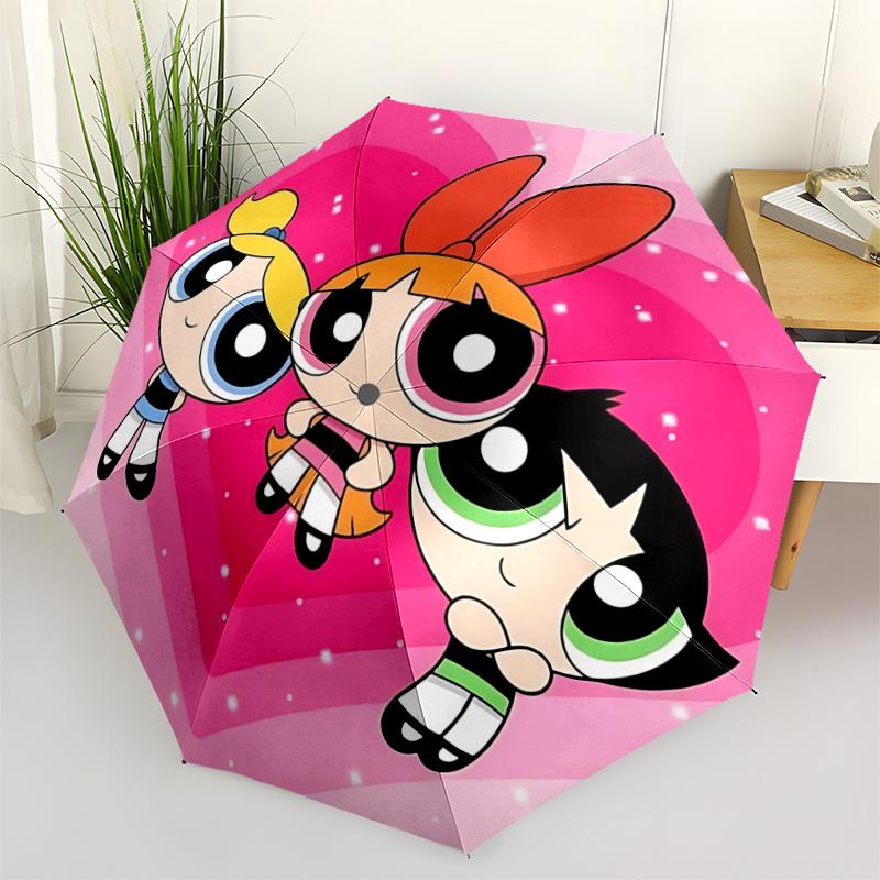 1pc Powerpuff Girls Automatic Opening Umbrella - Portable 3-Fold Design, 8-Rib Outdoor Umbrella, Ideal Gift for Fans, Travelers, Daily Use, Perfe