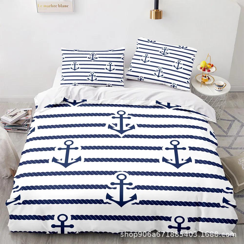 New Nautical Ocean Anchor Bedding Sets Ocean Spirit Duvet Cover King Queen Single Size Bed Linen With Pillowcase Teens Boys Gift