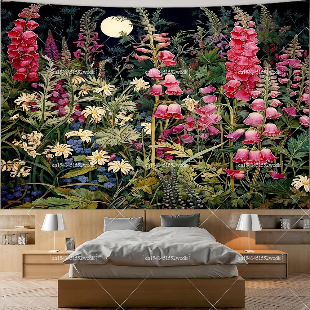 Wildflowers Tapestry Wall Hanging Garden Floral Botanical Tapestries Room Deocr Red Poppies Scenery Photography Background Cloth
