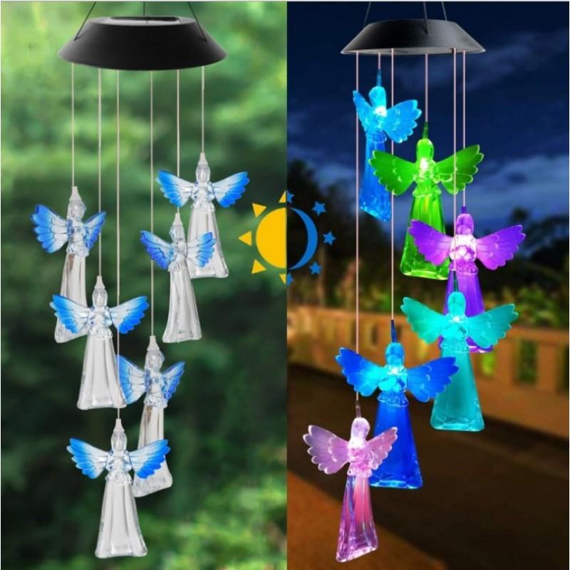Solar Powered Wind Chime With LED Lights Metal Bells Hummingbird Butterfly Decor Garden Patio Yard