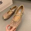 Xiaoxiangfeng Sequined Flat Bottom Evening Gentle Shoes Women's Spring and Autumn French Temperament Square Head Mary Jane Single Shoes
