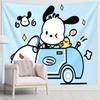 Pochacco Cartoon Car Tapestry Kawaii Sanrio Character Print Cute Blue Wall Hanging for Kids Bedroom  Dorm Room
