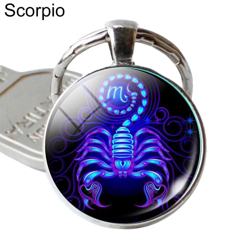 

12 Созвездий Знак Зодиака Круглый Стеклянный Кулон Брелок Держатель Брелок Подарок