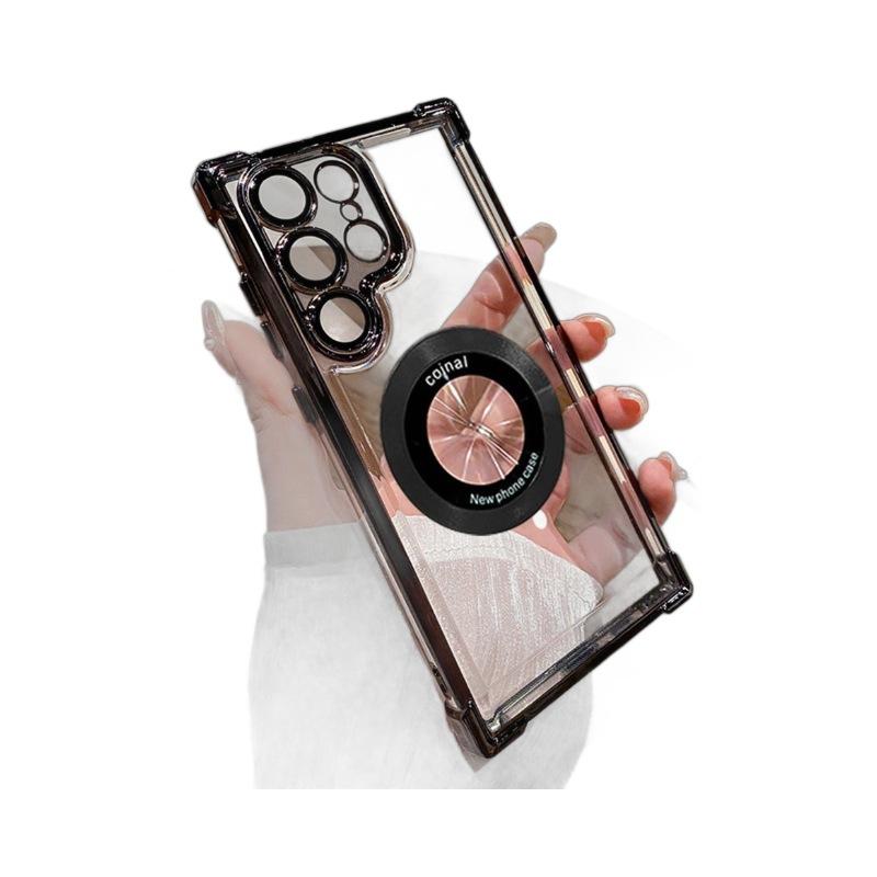 Suitable for Samsung S25ultra Mobile Phone Case Magnetic Suction S24 Electroplated Transparent S22p Four Corner Airbag Anti Fall Space Cover