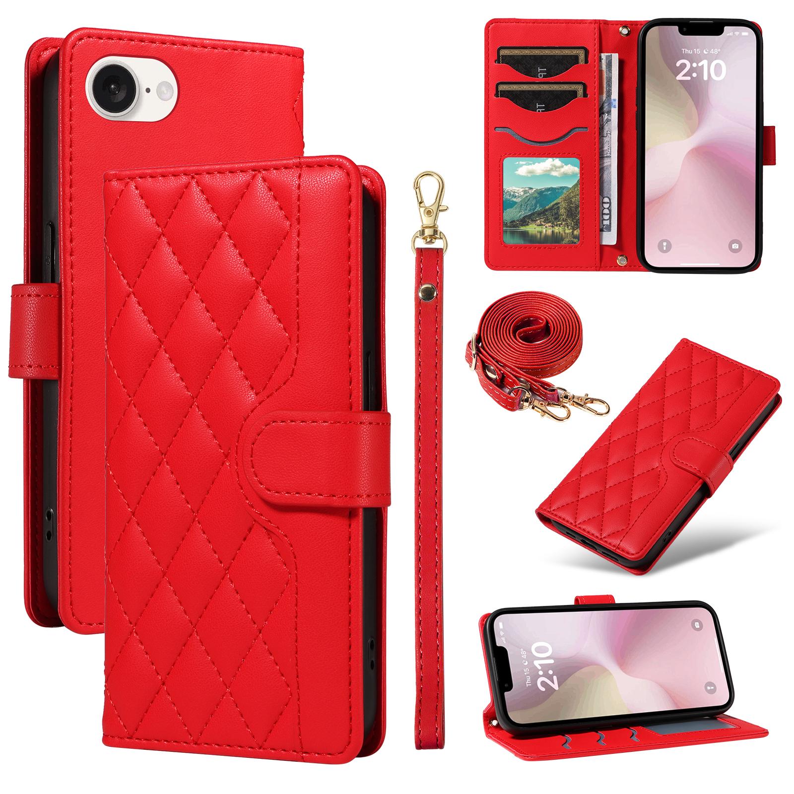 

Чехол-кошелек для iPhone 16e Ромбовидный кожаный чехол для телефона Red