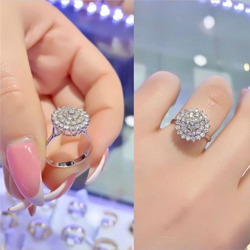 Novel Design Flower Ring for Women Brilliant Cubic Zirconia Luxury Proposal Engagement Rings Fancy Gift Fashion Jewelry
