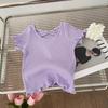 Girls Fashion Back Cross Short Sleeve T-shirt Summer Kids Solid Color Casual Top