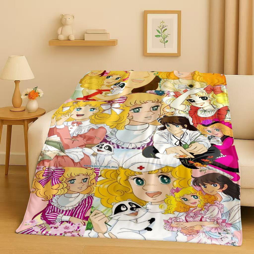 3D Classic Cartoon Candy Candy Sweet Girl Flannel Blanket,Ultra Soft Warm Plush Throw for Home Bedroom Bed Sofa Cover Office Kid