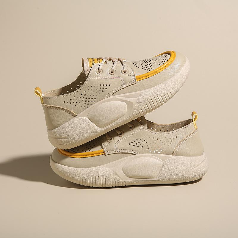 

Лето 2024 Новая Женская Обувь Мода Толстая Подошва Смешанные Цвета Повседневная Обувь для Женщин Сетка Дышащая Нескользящие Кроссовки Женские 35 бежевый