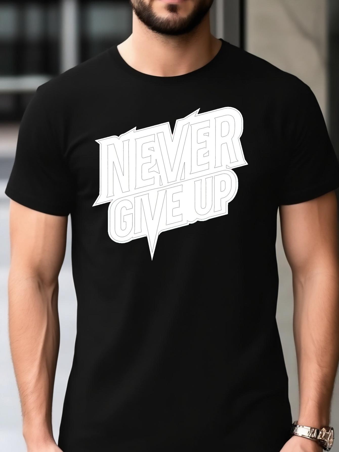 Never Give Up Graphic T-shirt - Navy Blue XXXL