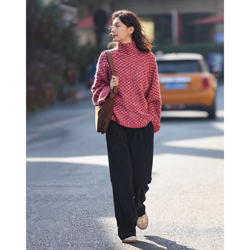 Demana Women's Cozy High-Neck Plaid Knit Sweater