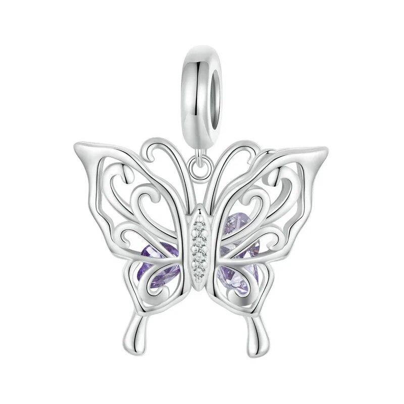 Bamoer 925 Sterling Silver Hollow-out Butterfly Pendant Charms for Women Bracelet & Necklace Pave Setting CZ Fine Jewelry Gift