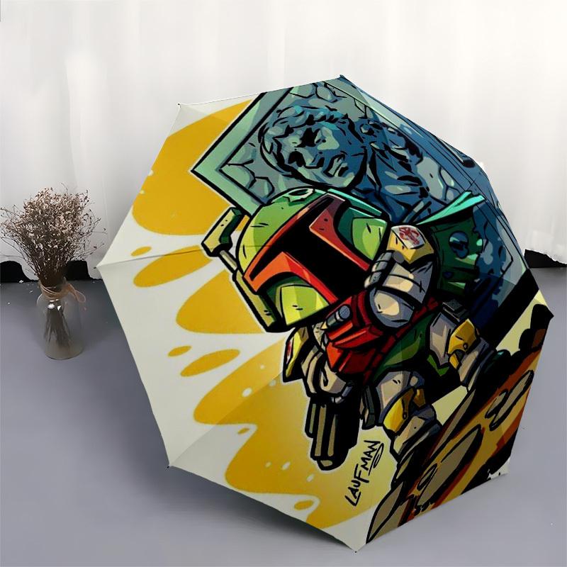 1pc Boba Fett Outdoor Umbrella - Automatic Opening/Closing, Portable 3-Fold Design with 8-Bone Iron Frame - Perfect Gift for Fans, Travelers, and Dail
