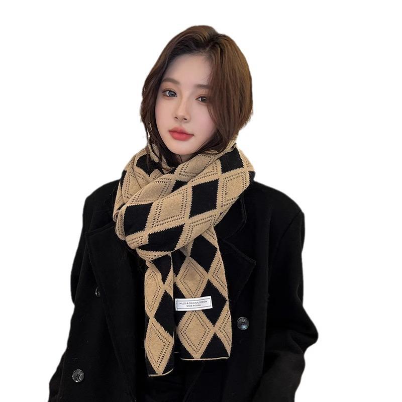 New Knitted Wool Double Sided Scarf for Girls in Autumn and Winter Versatile Scarf  Thick and Warm  Korean Style  Simple and Fashionable