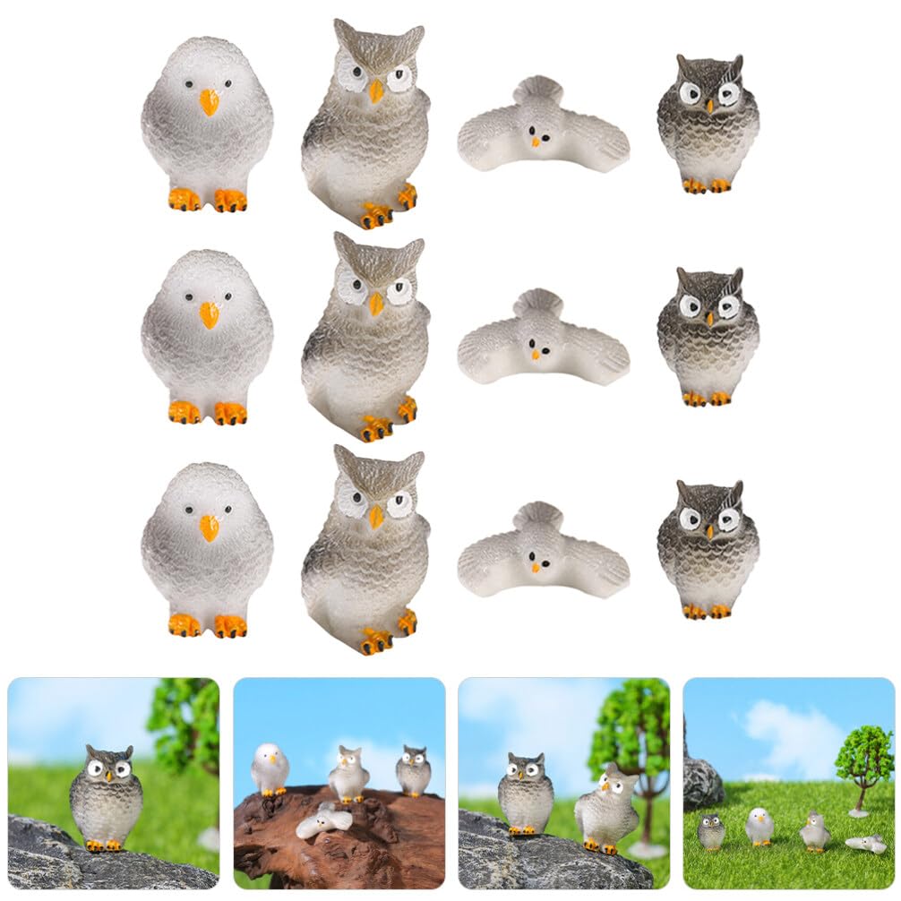 STOBOK Mini Uil 12 stuks Hars Mini Uil Sprookjestuin Mini Dierfiguren voor Moslandschap DIY Terrarium Huisdecoratie Beeldjes, Standbeelden,