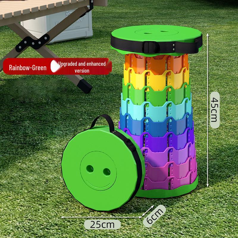 Rainbow Retractable Portable Camping Stool - Round, Plastic Folding Design.