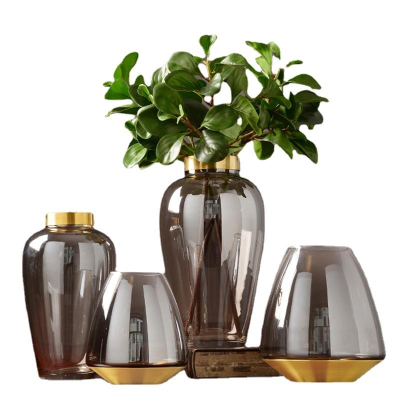 Modern Hydroponic Glass Vase Metal Base Flower Arrangement Countertop Decoration Luxurious Exquisite Flower Vase Home Decoration