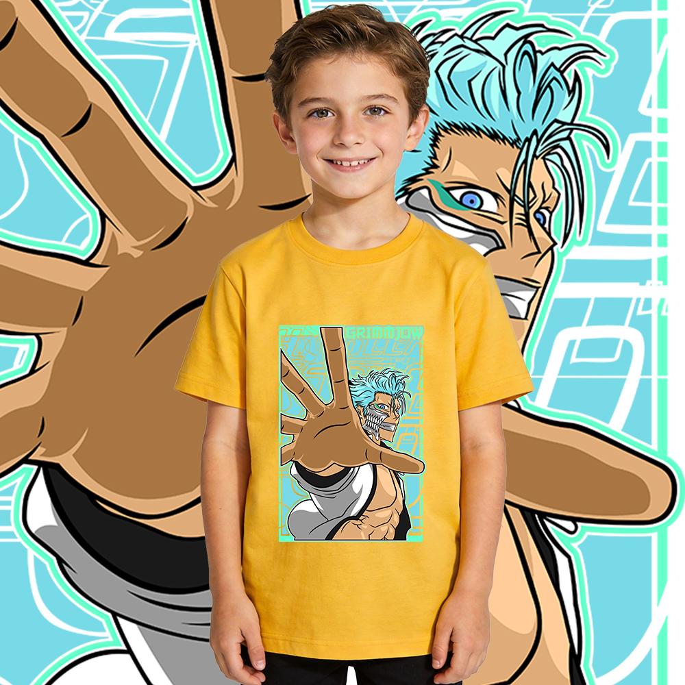 Bleach Grimmjow Anime Print Cotton Shirt Boys Girls Kids Summer Short Sleeve Casual Top Children Clothing