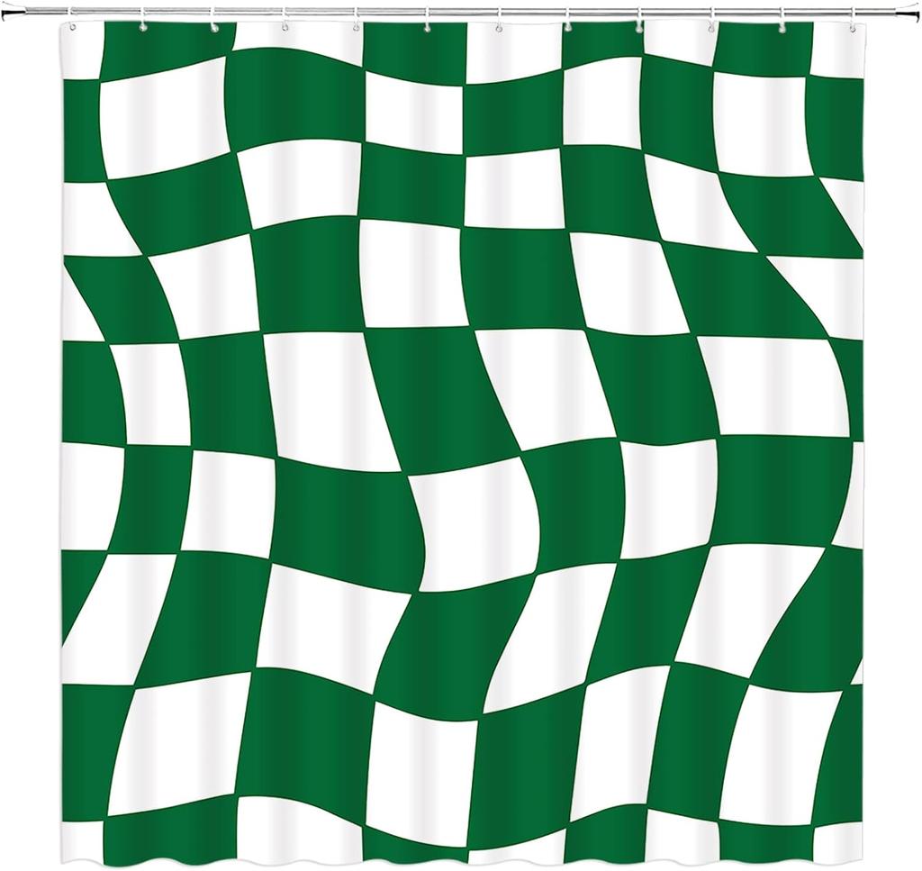 Black and White Checkered Shower Curtain Retro Funky Groovy Aesthetic Abstract Checkerboard 60s 70s Plaid Hippie Home Decor