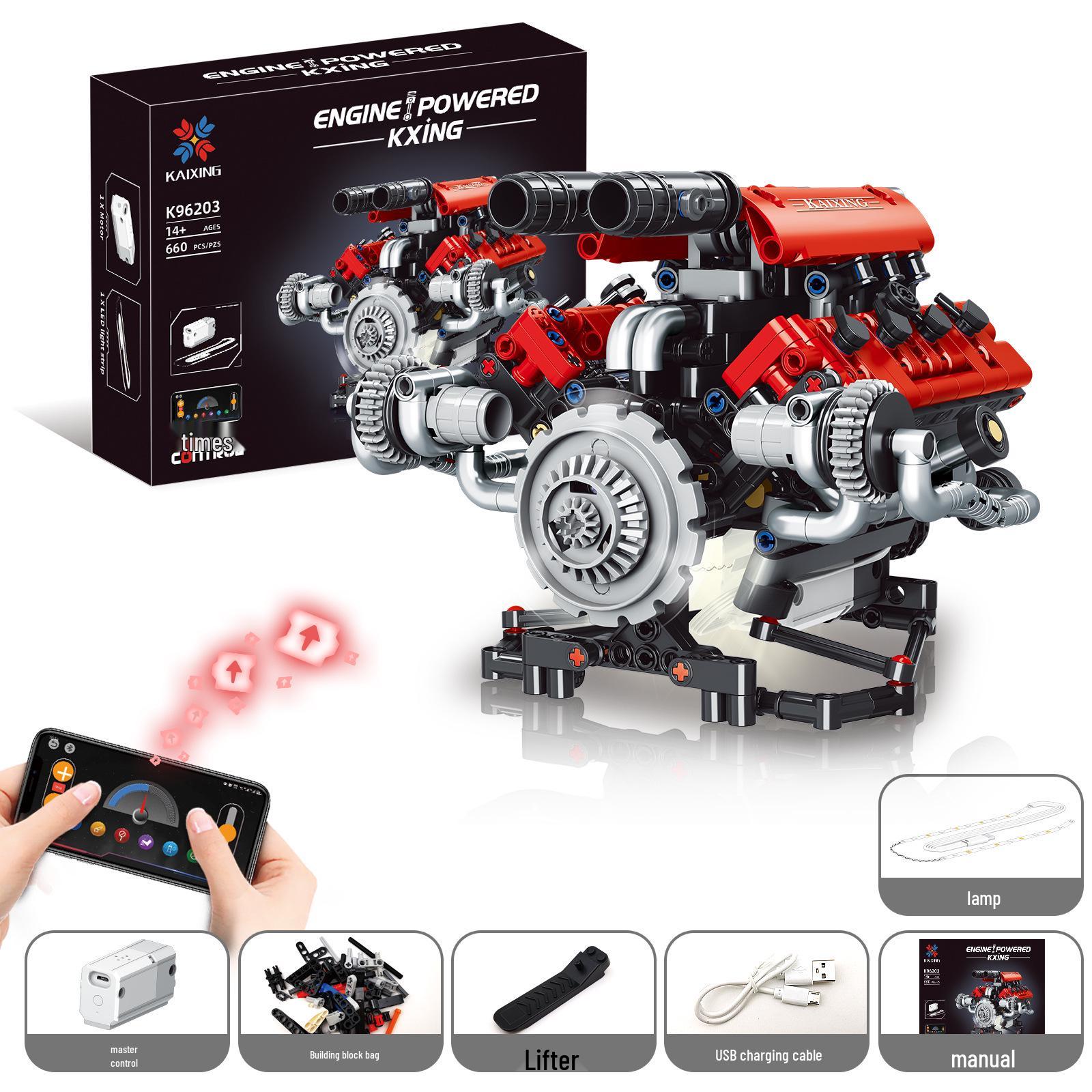 Ferrari V8 Engine Model Kit with App-Controlled Lights & Mechanisms