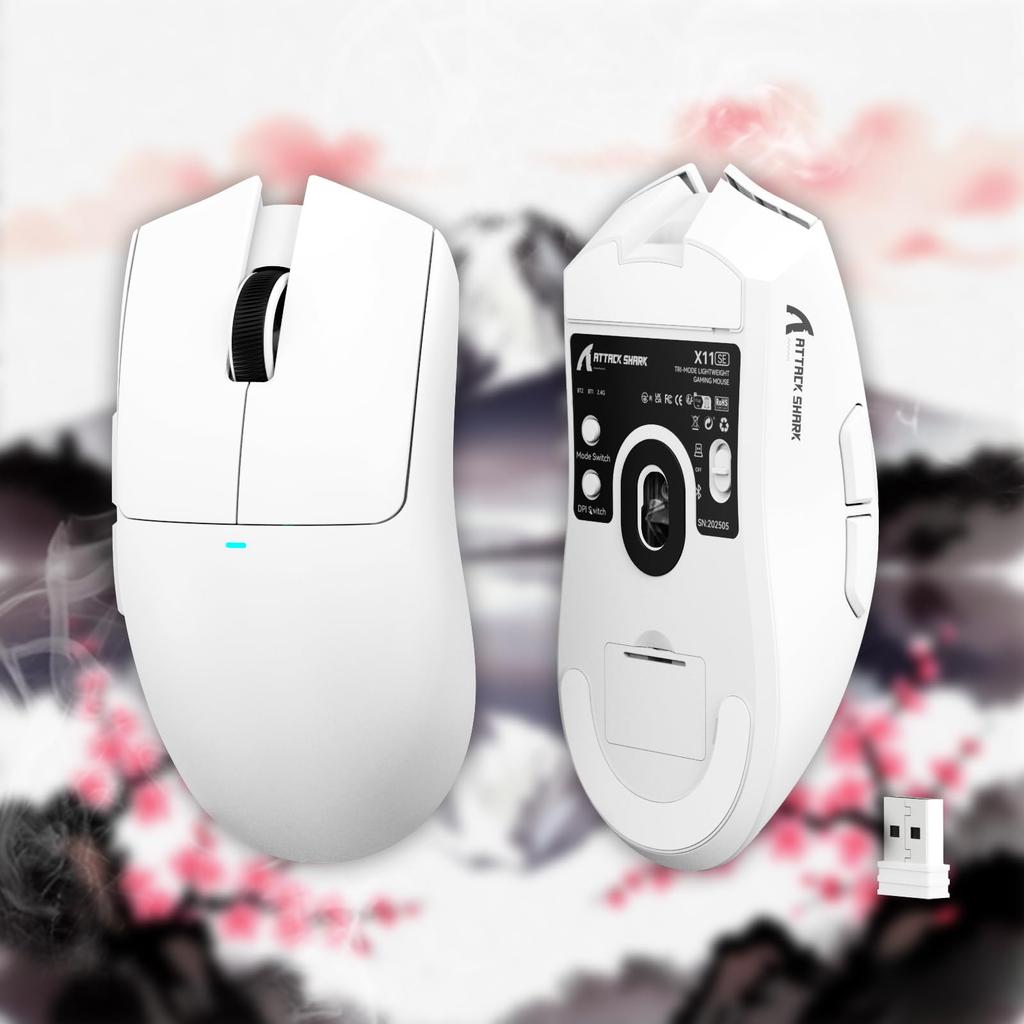 ATTACK SHARK X11SE Gaming Dual Bluetooth DPI PAW3311 HUANO Broadcom BK52820 FSWQ Ergonomic White Ultra-Lightweight Mouse, 60g, 3-Mode Connection,