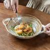 Binaural Bowl Coarse Pottery Household Fruit Bowl Salad Bowl Retro Tableware High-End Niche Dish Bowl Dessert Bowl