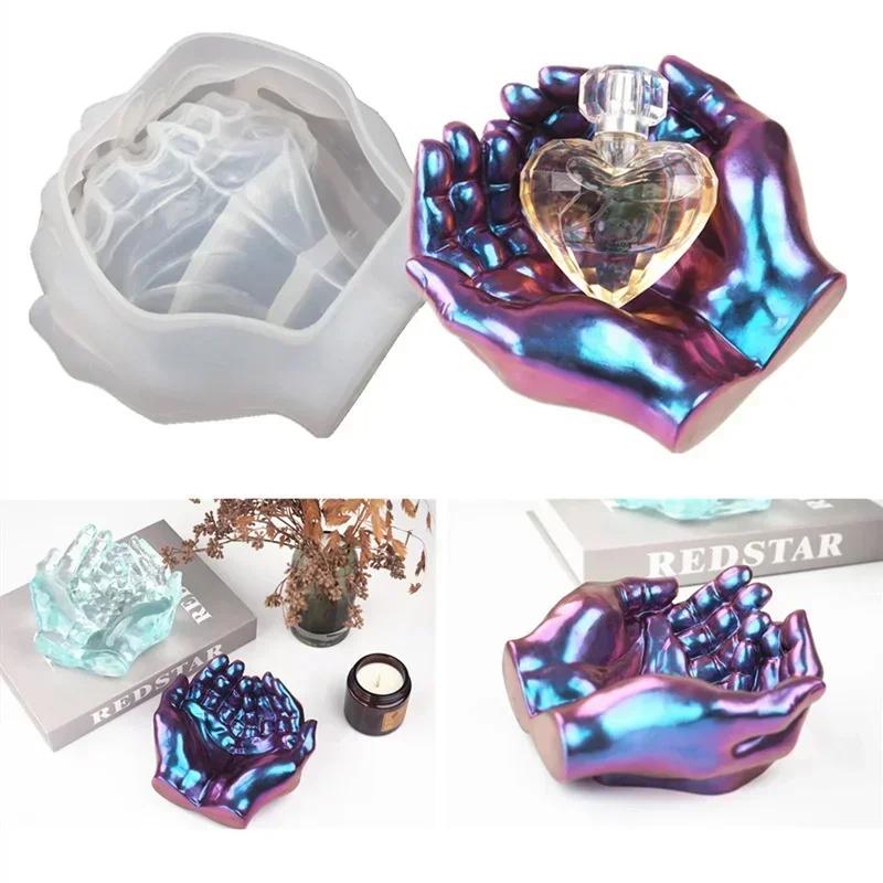 DIY Ashtray Epoxy Crystal Resin Silicone Mold Two-hand Model Hand Dish  Mirror