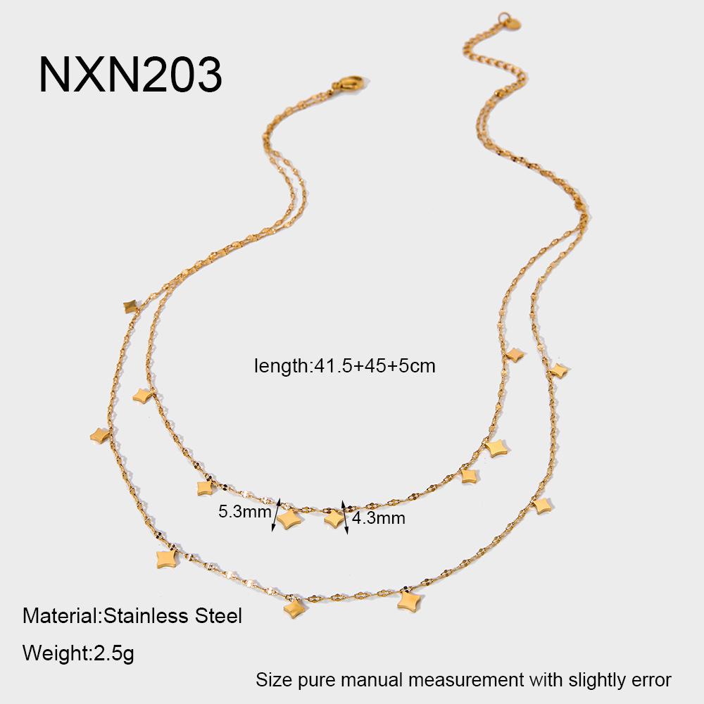 European and American Ins Exquisite Light Luxury Tetragonal Star Fringed Double-layer Necklace Women's Plated 18k Gold Stainless Steel Waterproof Neck